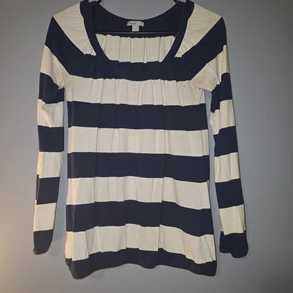 Old Navy Navy & White Striped Blouse - Size Small